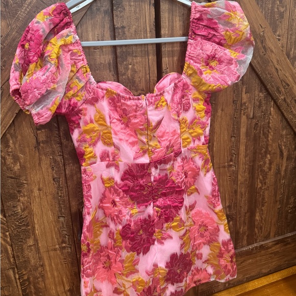 Lulu's Pink and Yellow Floral Mini Dress - Picture 2 of 4